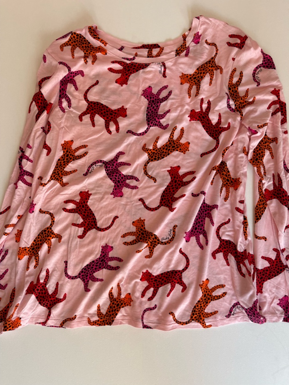 Pink Long-Sleeve Printed Blouse with Multicolor Cat Motif